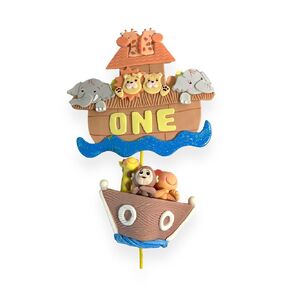 Zoeartcrafts Noah's Ark Cake Toppers Set, Birthday Party, Baby Shower decoration, Animal theme party, Handmade, cute baby decor (Centerpiece "ONE" + 3D)