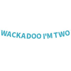 Hoolerry Wackadoo I'm Two Banner Happy 2nd Birthday Decorations Glitter Blue Them Second Birthday Decorations Boys Girls Two Years Old Birthday Banner Party Supplies