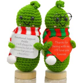 Handmade Emotional Support Positive Pickle Car Dashboard Decorations, Best Friend Coworker Birthday Gifts for Women (2 Doll)