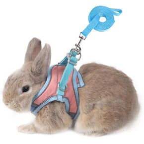 Adjustable Bunny Harness and Leash Set Double Buckle with Reflective Strips Rabbit Vest Pets Stuff Suitable for Rabbit Walks Accessories (Orange Green, S)