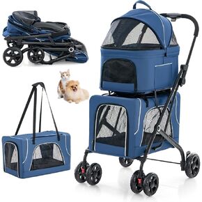 Double Dog Stroller with Cup Holder, Foldable 3-in-1 Cat Strollers with 2 Detachable Carriers, Safety Belt, Washable Cover, Removable Pads, 4 Wheels Travel Pet Stroller for Small Medium Dogs (Black) in Kuwait