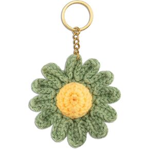 OEHEDOU Green Knitted Daisy Keychain with Cute Crochet Flower Keyring Handmade Floral Accessory for Women, Ideal for Bags, Wallets, and Gifts,Car Keys The first choice for birthday gifts