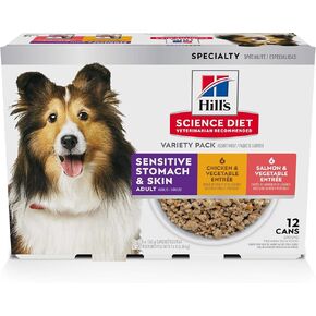 Hill's Science Diet Sensitive Stomach & Skin, Adult 1-6, Stomach & Skin Sensitivity Support, Wet Dog Food, Chicken & Vegetable Stew, 12.5 oz Can, Case of 12