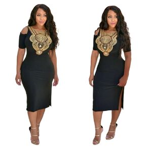 Midi dress women casual formal party evening wear (One size fit from Small until Large size, Black)