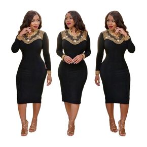Women midi dress elegant formal casual evening wear party (One size fit from Small until Large size, Black)