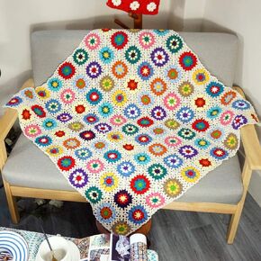 Handmade Granny Square Crochet Throw Blanket Sweater Style Mat, Crochet Quilt, Multicolor Boho Travel Accent Decor Throw for Sofa Comforter Couch Bed Recliner Living Room Bedroom Decor 39" x39"