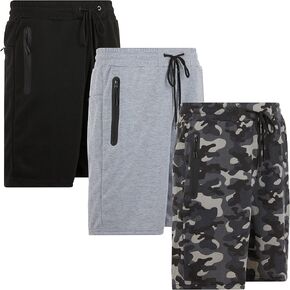 PURE CHAMP Mens 3 Pk French Terry Cotton Casual Gym Shorts for Men Athletic Workout Training Sweat Shorts with Zipper Pocket