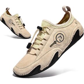 Lymphvity Men's ltalian Handmade Leather Sneakers Outdoor Slip On Non-Slip Walking Shoes Breathable Lightweight Lace Up Walking Driving Sports Shoes