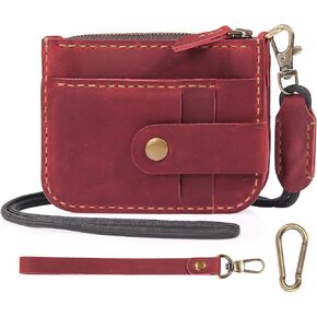 Genuine Leather Coin Purse Pouch with Card Holder, Handmade Zipper Leather Wallet, Vintage Leather Card Case Wallet for Men Women - Green