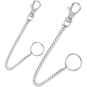 anezus 2Pcs Chain Belt Set, Wallet Chain, Pants Chain, Pocket Chain with Keyring for Pants Belt Jeans Wallets and keys (16" & 20")