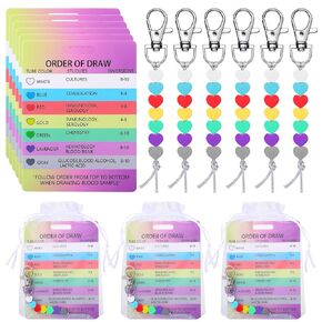 Yinkin 6 Sets Order of Blood Draw Beads with Reference Card and Mesh Bag Order of Draw Phlebotomy Card Essentials Accessory for Nurse RN Student Practitioner Nursing School Supplies