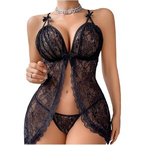 Lingerie for Women Babydoll Lace Open Front Sleepwear Boudoir Outfits Halter Nightly Chemise