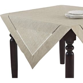 Fennco Styles Handmade Hemstitch Design Natural Tablecloth. One Piece (90" Square)
