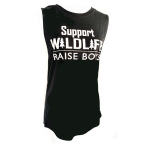 Support Wildlife Raise Boys - Tank Top for Boy Mom, Sleeveless Woman's Shirt, Gym Shirt, Loose Fit Workout Clothes (Large, Black)