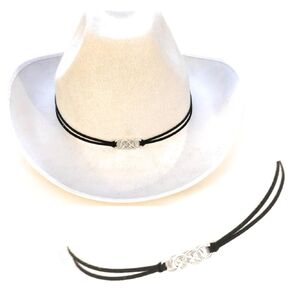 Double Celtic Knot Cowboy Hatband Black Suede Cord Bands Silver Infinity Concho For Brim Hats Unisex One Size Adjustable Bolo Slide