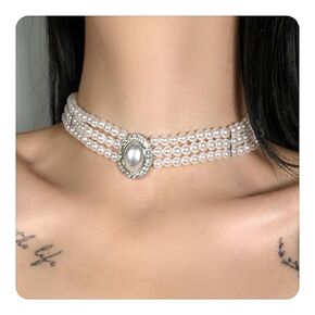 Pearl Choker, Layered Pearl Choker Necklace as Pearl Costume Halloween Accessories Faux Pearl Necklace for Women, White Pearl Necklace Victorian Fake Pearl Necklace Vintage Vampire Jewelry