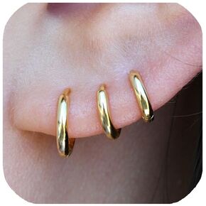 925 Sterling Silver Small Gold Huggie Hoop Earrings for Women Men, 14K Gold Plated Cartilage Hoop Earring, Helix, Tragus, Earlobe Tiny Hoops Lightweight Hypoallergenic Earrings Cuff (1 Pair - 6mm)