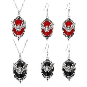 WCRAZYE Gothic Bat Earring Necklace Sets for Women Halloween Vampire Blood Bat Necklace Vintage Gothic Witch Bat Earring Witch Jewelry Gift (Bat)