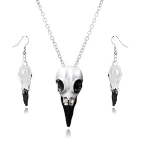 Gothic Raven Skull Necklace Earrings Sets for Women Men Gothic Crow Head Skull Pendant Necklace Vintage Gothic Animal Bird Skull Earring Viking Witchy Halloween Jewelry Gift (Bird)
