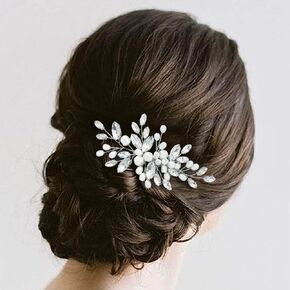 Handmade Pearl Crystal Hair Comb Silver Hair Pin Pearl Hair Clip Bridal Headdress Crystal Hair Comb Bridesmaid Gift Pearl Hair Clip for for Bridal, Women and Bridesmaid. (Gold)