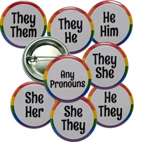 Pronoun Pins - Variety Pack - small 1.25" pinback buttons - they/she, he/him, he/they, she/her, they/he, she/they, they/them, any pronouns - 96 buttons per pack
