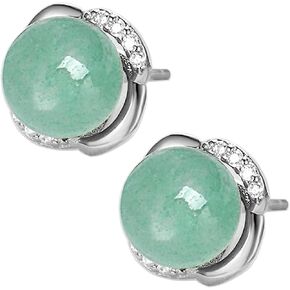 Jade Stud Earrings for Women or Men Green Jade Earrings 925 Sterling Silver Crown Stud Earrings, Good Luck Handmade Jade Earrings Gift for Graduation Birthday Anniversary