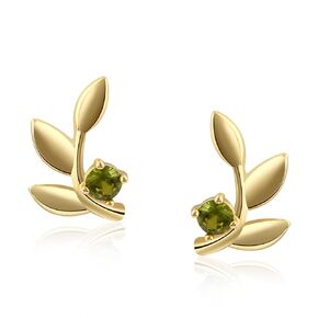 Leaf Peridot Earrings-14K Gold Plated August Birthstone Earrings Gemstone Earrings Olive Green Earrings for Women Flower Earrings