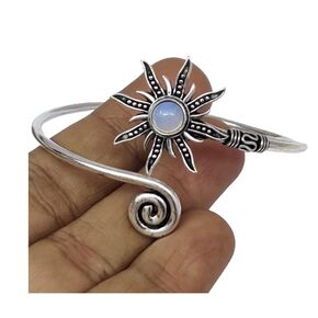 Silver Sunburst Bangle, Opal Stone Hand Cuff, Spiral Hand Cuff, Gemstone Cuff Bangle, Sun Bohemian Jewelry Gift