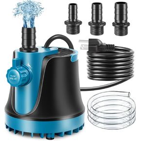 Submersible Fountain Water Pump Water Change Aquarium Pump Fish Tank Pond Drain Transfer Pump with 3 Adaptors (45W 700 GPH)