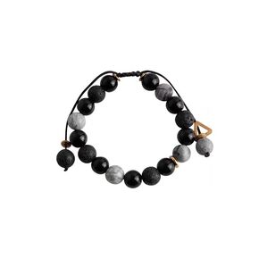 Good Luck Triple Protection Lava Stone Bracelet Black Obsidian Stone Natural Stone Beads Bracelet Lava Rock Bracelets Adjustable Black Healing Crystal Beaded Bracelet for Men Women Gifts (10MM)