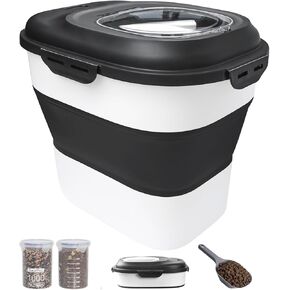 32-35 Lbs Transparent Dog Food Storage Container,Collapsible Dog Food Container with Airtight Lid, Wheels, Date Track,Pet Food Storage Container for Rice,Flour,Dog Food Scoop,2PCS Containers