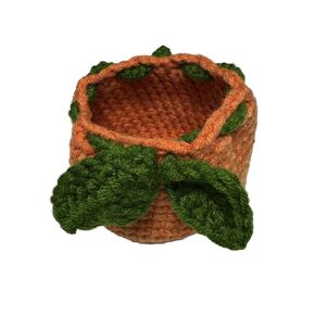 Crochet Handmade Orange Pouch Drawstring Mini Handbag Handwoven Small Bag Coin Purse Wallet Earbuds Case Key fob lipstick storage Gift for women men girls boys kids