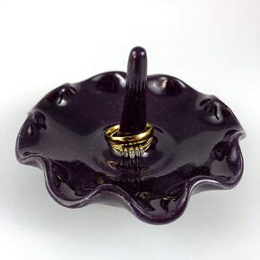 Pretty Purple Fluted Jewelry Ring Holder - Handmade Pottery