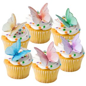 48 قطعة من زينة الكعك الصالحة للأكل، زينة كعكة الفراشة، أغطية كب كيك على شكل فراشة، لوازم تزيين الكيك، أغطية كب كيك لأعياد الميلاد، الزفاف، حمام الطفل (مزيج) in Kuwait