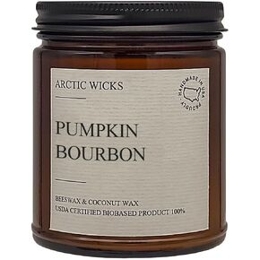 Pumpkin Bourbon Coconut & Beeswax Non-Toxic Candle | Arctic Wicks 9oz Fall Scented Candle | Clean-Burning, Soy-Free | Autumn Spice with Cinnamon, Maple, and Brown Sugar | USDA Biobased Certified