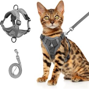 cat Chest Harness and Leash, Anti-Escape Adjustable Soft mesh cat Leash and Chest Harness Set for All Types of Cats cat Vests (Grey, 6.6-9.9lb)