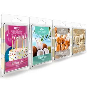 UCC Wax Melts with Strong Fragrance, Long Lasting Premium Plant Based Natural Soy Scented Melts Cubes, Wax Melts Tarts, Colored Wax Melt - 4 Pack