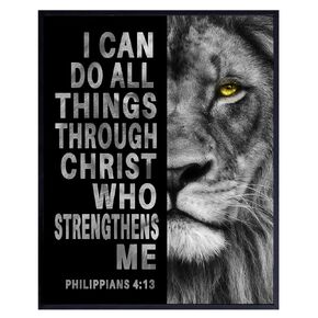 Christian Wall Art & Decor for Men - Inspirational Gifts, Philippians 413 Bible Scripture Decor - I Can Do All Things Prayer Wall Art, Bible Verse Gifts, Spiritual Wall Decor, Religious Posters