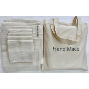 Organic Cotton Waffle Bath Towel Set, Handmade, Certified GOTS, Set of 7, Natural, No colours