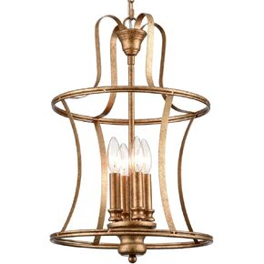 Modern Lantern Pendant Light 4-Light Lantern Chandelier Lighting, Rusty Gold Lantern Pendant Lightis for Kitchen Island Dining Room Entryway