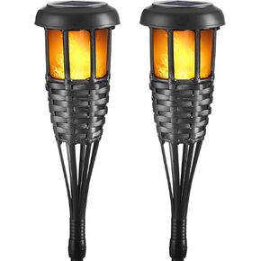 Flickering Flames Torch Solar Lights Handmade Bamboo Outside Flame Lighting Waterproof for Path, Garden, Outdoor Decoration