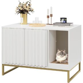 Litter Box Enclosure,Modern Cat Litter Box Enclosure Furniture Hidden Litter Box with Cat Scratch Pad, Cat Washroom Cat House End Table, Entryway Bench for Livingroom (Natural)