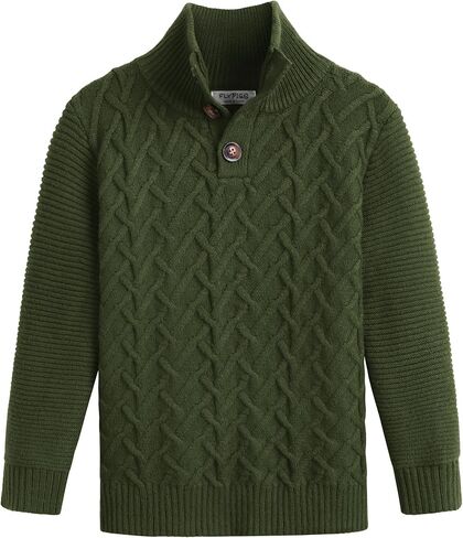 Boys Turtleneck Sweater Long Sleeve Cable Knit Button Up Pullover Winter Warm Tops for Kids 4-13 Years in Kuwait