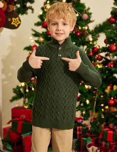 Boys Turtleneck Sweater Long Sleeve Cable Knit Button Up Pullover Winter Warm Tops for Kids 4-13 Years in Kuwait