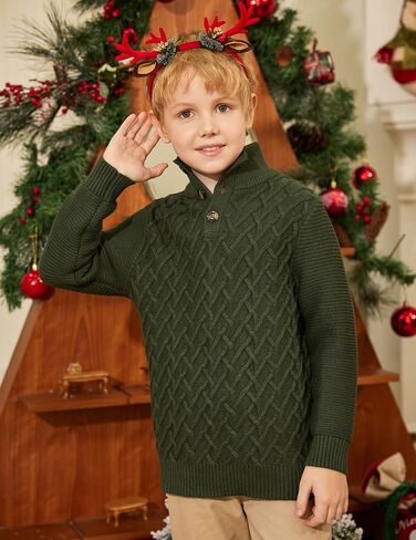 Boys Turtleneck Sweater Long Sleeve Cable Knit Button Up Pullover Winter Warm Tops for Kids 4-13 Years in Kuwait