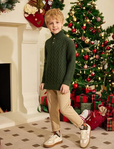 Boys Turtleneck Sweater Long Sleeve Cable Knit Button Up Pullover Winter Warm Tops for Kids 4-13 Years in Kuwait
