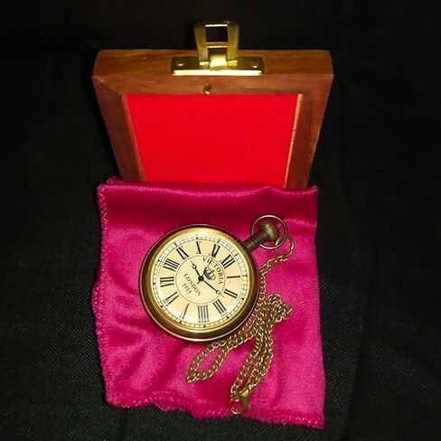 1915 Victoria London Vintage Pocket Watch - Antique Brass Pocket Watch & Chain With Rosewood Wooden Box Personalized Engraved Pocket Watch For Men/Son Baptism, Graduation Day Gift For Men in Saudi Arabia
