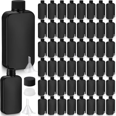 Chengu 50 Pcs Hip Flasks for Liquor for Men 8 oz Leakproof Plastic Flask with 50 Pcs Funnels Thin Flasks for Gift Camping, Wedding Party, Grooms men Gifts, Black in Saudi Arabia