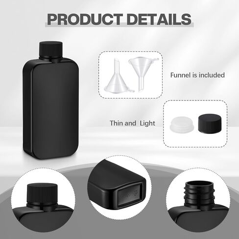 Chengu 50 Pcs Hip Flasks for Liquor for Men 8 oz Leakproof Plastic Flask with 50 Pcs Funnels Thin Flasks for Gift Camping, Wedding Party, Grooms men Gifts, Black in Saudi Arabia