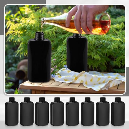 Chengu 50 Pcs Hip Flasks for Liquor for Men 8 oz Leakproof Plastic Flask with 50 Pcs Funnels Thin Flasks for Gift Camping, Wedding Party, Grooms men Gifts, Black in Saudi Arabia